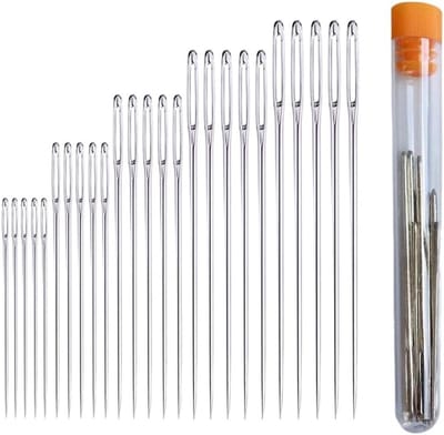 Set van 25 Handnaalden met Grote Ogen, RVS Naalden voor Borduren, Quilten en Kledingreparatie (5 Maten)