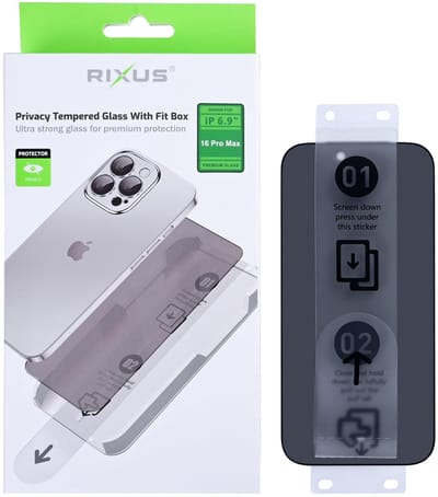 Rixus Privacy Tempered Glass With Fit Box For Apple iPhone 16 Pro Max