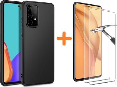 Hoesje Geschikt Voor Samsung Galaxy A52 hoesje Zwart hoesje colour TPU Back Cover +Galaxy A52 2x Glazen screenprotector
