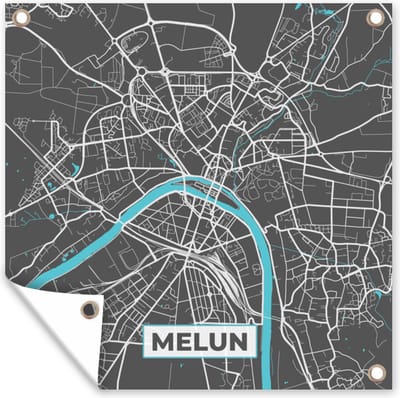 Tuin poster Melun - Frankrijk - Plattegrond - Kaart - Stadskaart - 200x200 cm - Tuindoek