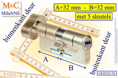M&C Conder high-tech security deurcilinder met KNOP OVAAL, 32x32 mm MET 5 SLEUTELS - SKG*** - Politiekeurmerk Veilig Wonen - inclusief MilaNNE gereedschap montageset