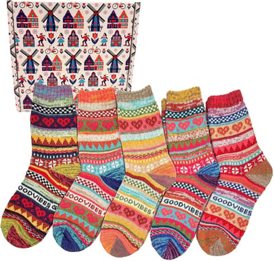 Tutti Footi - Warme Winter Sokken Set 5 paar met kleurrijk patroon - maat 37-42 - Good Vibes