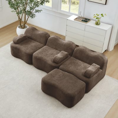 MODENUIT Hoekbank 3-Zits - Modulaire Opstelling Met Ottomaan - Voor Woonkamer En Appartement - Fluweel Bruin