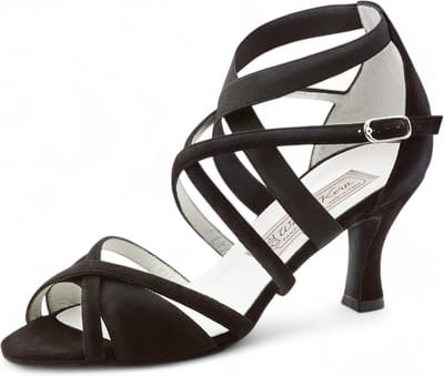 Werner Kern Elsa | Dames dansschoenen met suede zool en elastiek kruis bandjes | Hakhoogte 6.5cm - Salsa - Bachata - Latin - Werner Kern - Zwart - 42 2/3