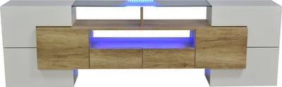 Merax TV-Meubel 200 cm met Glas - Hangend TV Kast met LED Verlichting - Wit met Bruin