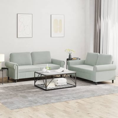 vidaXL - 2-delige - Loungeset - met - kussens - fluweel - lichtgrijs