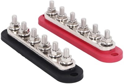 OmGoods - Dailygoody - Power Distributor Block M8 - 300A 12-48V - Nylon, RVS & Messing