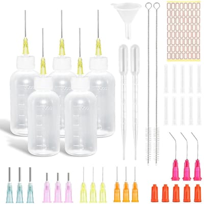 Set van 5 Precisie Naaldflessen 50 ml met 20 Dosering Naalden en 15 Doppen voor DIY Klussen, Lijm, en Naai Machine Olie