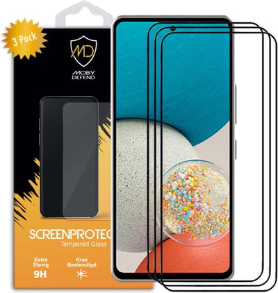 3-Pack MobyDefend Screenprotectors - Geschikt voor Samsung Galaxy A53 - Screensavers Met Zwarte Randen - Gehard Glas