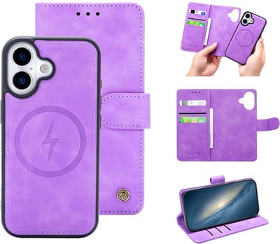 Casemania Hoesje Geschikt voor Apple iPhone 17 - Bright Lila - Kunstleer 2 in 1 Afneembare Bookcase - Geschikt voor MagSafe - Magnetische Telefoonhoesje met Pasjeshouder en Standaardfunctie