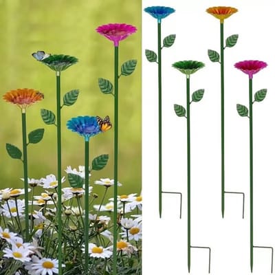 4-pack bijenwaterstations - voederbakken voor bloemen en vlinders, bijenwaterbakken voor buiten, metalen tuindecoraties, bijenbaden voor op het terras - fuchsia, groen, blauw, geel