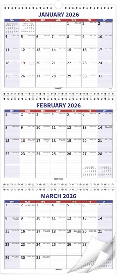 Wandkalender - Jaarkalender Planning - Tijd Beheer - Drie Maanden Overzicht - Groot Formaat - Wit