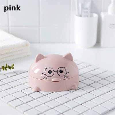 1 pièce Nouveau Porte-savon Chat Cartoon avec Couvercle Portable Mignon Boîte à Savon de Douche Assiette de Rangement Plateau Support Étui Accessoires de Salle de Bain rose