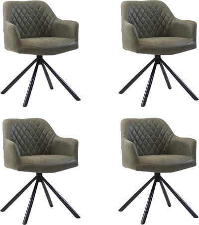 Bronx71® Industriële eetkamerstoel Dex olijfgroen eco-leer - Eetkamerstoelen set van 4 - stoel