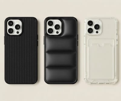 Grijs en zwart telefoon hoesje set met kaartvak en structuur design geschikt voor iPhone 15 Pro – backcover cases voor dames en heren met transparant hoesje, geribbelde textuur en gewatteerd uiterlijk