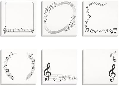 Allecto - Muziekthema Sticky Notes - Zelfklevende Memo Pads - Comfortabel Schrijven - Zwart-wit - Draagbaar 6-pack - Ideaal voor Kinderen en Studenten