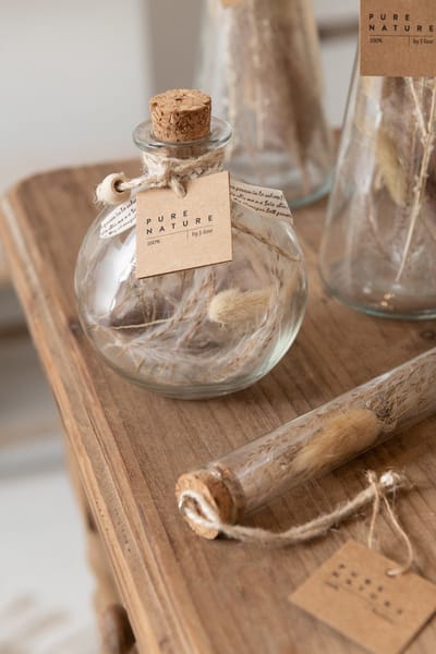 J-Line decoratie fles Gedroogde Bloemen - glas - naturel - small - 2 stuks