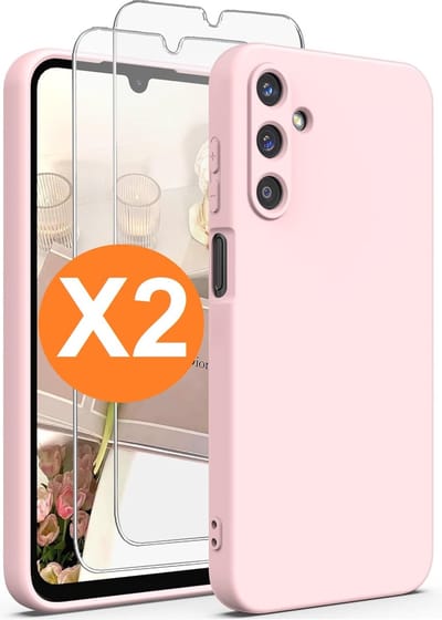 Hoesje geschikt voor Samsung Galaxy A15 Hoesje siliconen Licht Roze zacht siliconen hoesje TPU - met Samsung A15 Screenprotector - 2 stuks