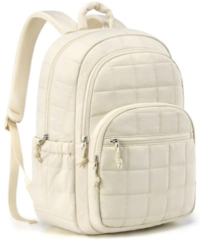 YAGXIG College-laptoprugzak - damesreisrugzak - gewatteerde casual rugzak, waterdichte schooltas, vanillekleur, damesrugzak