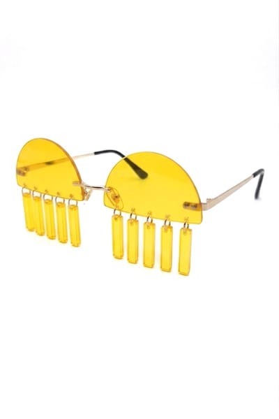 KIMU® Fringe Zonnebril - Goud Montuur - Gele Glazen - Franje Geel Zoom Druppels Gordijn Versiering Rand Franjeslierten Zonneschijn Zonnetje Festival