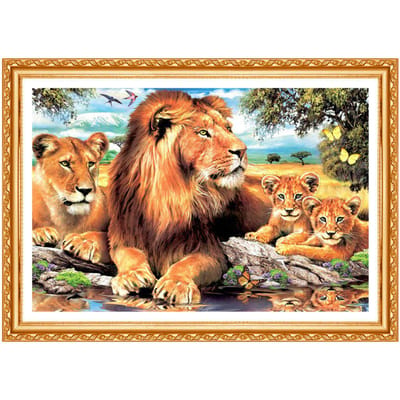 Volledige Ronde Diamant Schildering  Leeuwenfamilie  Borduurwerk Kruissteek Strass Schildering Woondecoratie 20X30CM orange