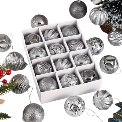 Bovista Kerstballen - Kerstversiering - Plastic - Kerstballenset - Zilver - 12 stuks