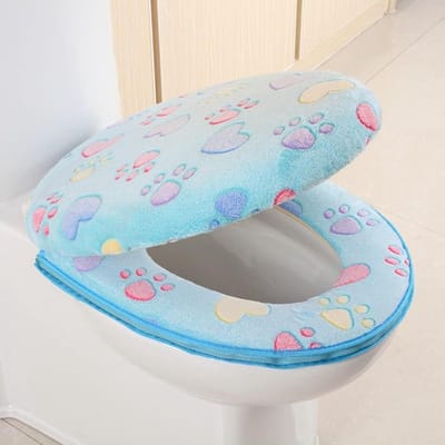 Toiletstoelhoes Set - Toiletmat Kussen - Badkamer Decoratie - Zacht Koraal Fleece - 30 x 23 cm - Blauw