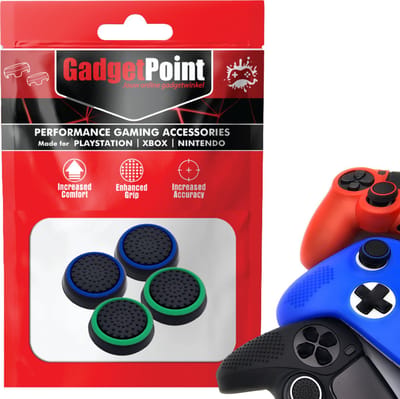 Gadgetpoint - Thumb Grips voor PlayStation, PS5, Xbox X/S, One & Switch Pro Controller - Gaming Thumbgrips - Performance Anti-Slip Thumbsticks - Bescherming Accessoires - Zwart Blauw en Zwart Groen