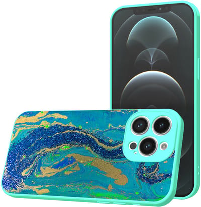 Smartphonica Telefoonhoesje Geschikt voor iPhone 12 Pro Max met Blauw Goud Marmer opdruk - TPU Back Cover Case Blue Gold Marble Design - Turquoise geschikt voor iPhone 12 Pro Max