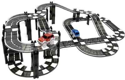 Magna Minds - Magnetic Tiles racebaan Zwart - Zelfrijdende auto - Magnetisch Speelgoed – 124 stuks - Constructie speelgoed - Magnetische tegels - Montessori speelgoed - Magnetic toys - Magnetische bouwstenen - Speelgoed Kinderen