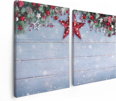Artaza Canvas Schilderij Tweeluik Kerst Achtergrond Met Sneeuw Op Tafel - 120x80 - Foto Op Canvas - Canvas Print