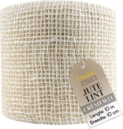 Creative Deco Jute Lint Wit | Rol 10 cm Breed 10 m Lang | DIY Kunst & Handwerk Cadeauverpakking | Bruiloft Feest Boho