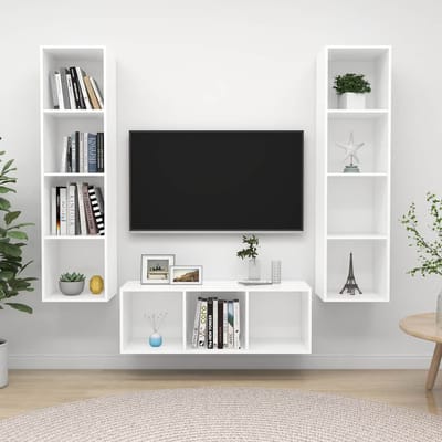 vidaXL - 3-delige - Tv-meubelset - bewerkt - hout - wit