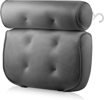 Luxe Home Spa Badkussen met zuignappen - Extra zacht - Voor Nek en Rug - Kussen voor in Bad - Antislip - Grijs - Orthopedisch Hoofd Steun voor In Bad