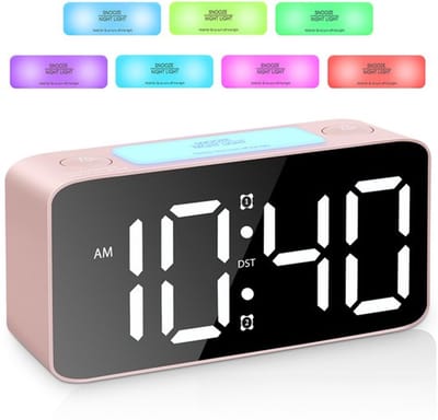 Digitale Wekker - Extra LuideWekker - Met 7 Kleuren Nachtlamp - Ideaal Voor Diepe Slapers - Digitale Klok Met Regelbaar Volume & USB-Oplaadfunctie - Voor Op Het Nachtkastje - Roze
