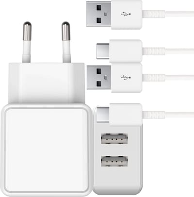 Oplader voor Galaxy A15, A25, A35, A55, A54, A34, A33, A24, A23, A14, A13, A52, A53 - Usb Adapter - 2 Poorten - Usb-C naar usb-A Kabel - 2 Meter