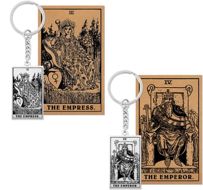 Tarot Sleutelhanger 3 | 4 bundel - Keizer & Keizerin - Zilverkleurig Stainless Steel - Inclusief Rider-Waite Kaartjes - Pax Amare