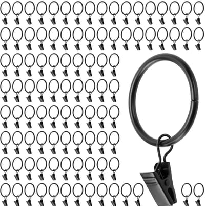 Dailygoods - 100 stuks gordijnringen met clips, 35 mm binnendiameter gordijnringen met haken, 3,5 mm draaddikte, zwart, voor gordijnen, gordijnen, slaapkamer