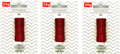 Stern Fabrik Binddraad/wikkeldraad - 3x rolletjes - rood - 50 m x 0,35 mm - hobbydraad/bloemendraad