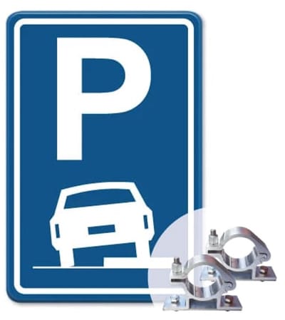 Parkeerbord op de stoep/berm parkeren E08a - blauw - Weerbestendig Aluminium - 40x60 cm - Bevestiging: Met paalbeugels Ø48mm