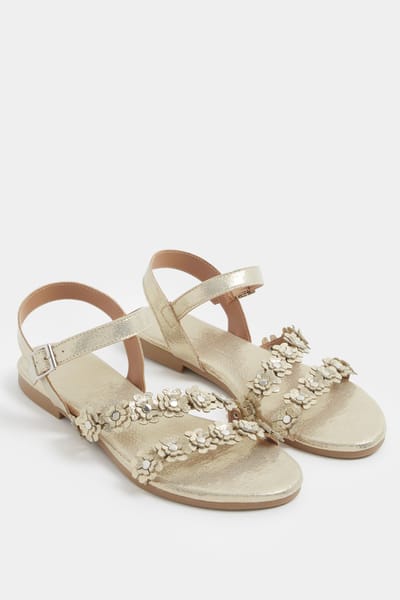 Yours Goudkleurige Sandalen Met Bloemetjesprint In Brede Epasvormsize 37EEE