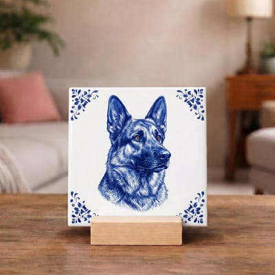 Delftsblauw Tegeltje 11x11 Duitse Herder – Cadeau voor Hondenliefhebber of Baasje
