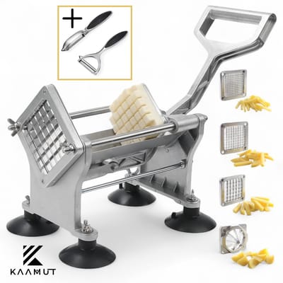 Professionele Frietsnijder met 4 RVS Messen – Robuuste Patatsnijder – Snij Moeiteloos de Beste Friet – Voor Horeca & Thuisgebruik – Inclusief 2 Dunschillers – 430×225×290 mm