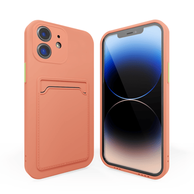 Backcover hoesje met pashouder - Geschikt voor iPhone 12 hoesje - Pasjeshouder shockproof case - Ruimte voor pasjes - Siliconen hoesje roze