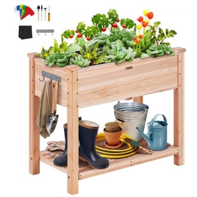 VEVOR verhoogde plantenbak van hout met plank, bloembak, draagvermogen 75 kg, tuinbak, terrasmoestuin, tuinbed, plantbed 86x46x76cm, ideaal voor het kweken van groenten, fruit en kruiden