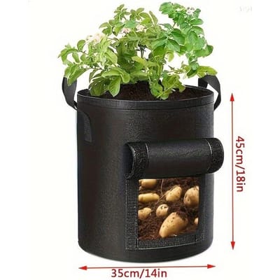 Sacs de plantation pour pommes de terre, sacs de plantation pour jardin avec poignées renforcées, jardinières non tissées épaisses pour tomates et légumes Pack of 1 black