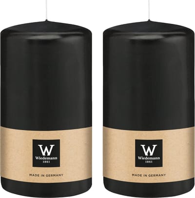 Wiedemann Cilinderkaars/stompkaars - 2x - zwart - 13 x 7 cm - 52 branduren - zuilkaarsen