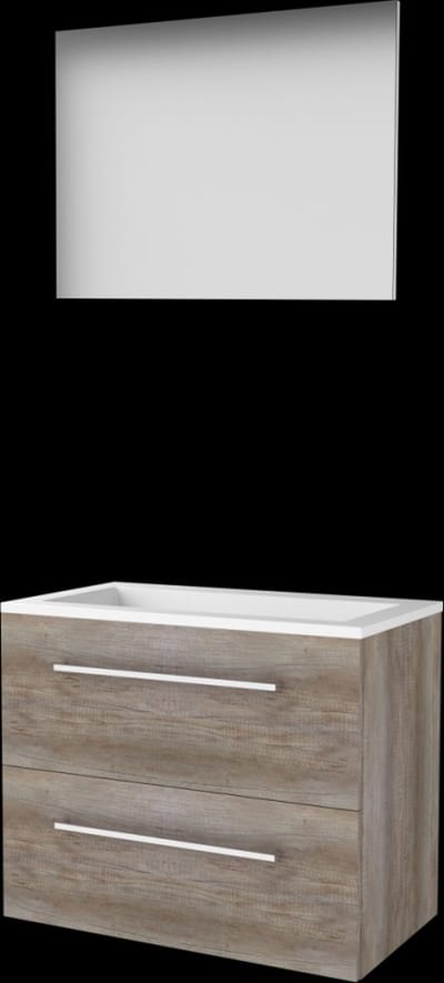 Basic-Line Basic 46 Badkamermeubelset - 80 x 46 cm - Met Grepen - 2 Lades - Acryl Wastafel - Zonder Kraangat - Spiegel - Scotch Oak