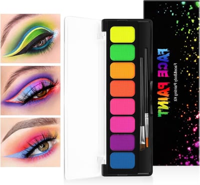 Neon UV Gezichtsverf Set met 8 Kleuren voor Theater Make-up, Waterbasis, Inclusief Kwast en Eyeliner voor Halloween en Carnaval