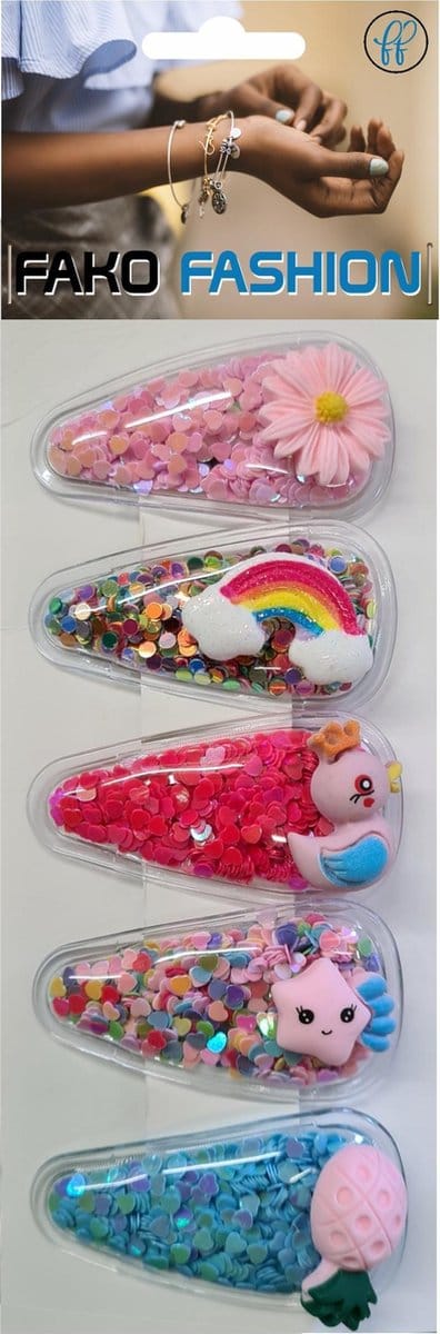 Fako Fashion - Haarspeldjes Met Lovertjes - Haarclips Voor Meisjes - Gevulde Speldjes Kind - 5 Stuks - Happy Mix